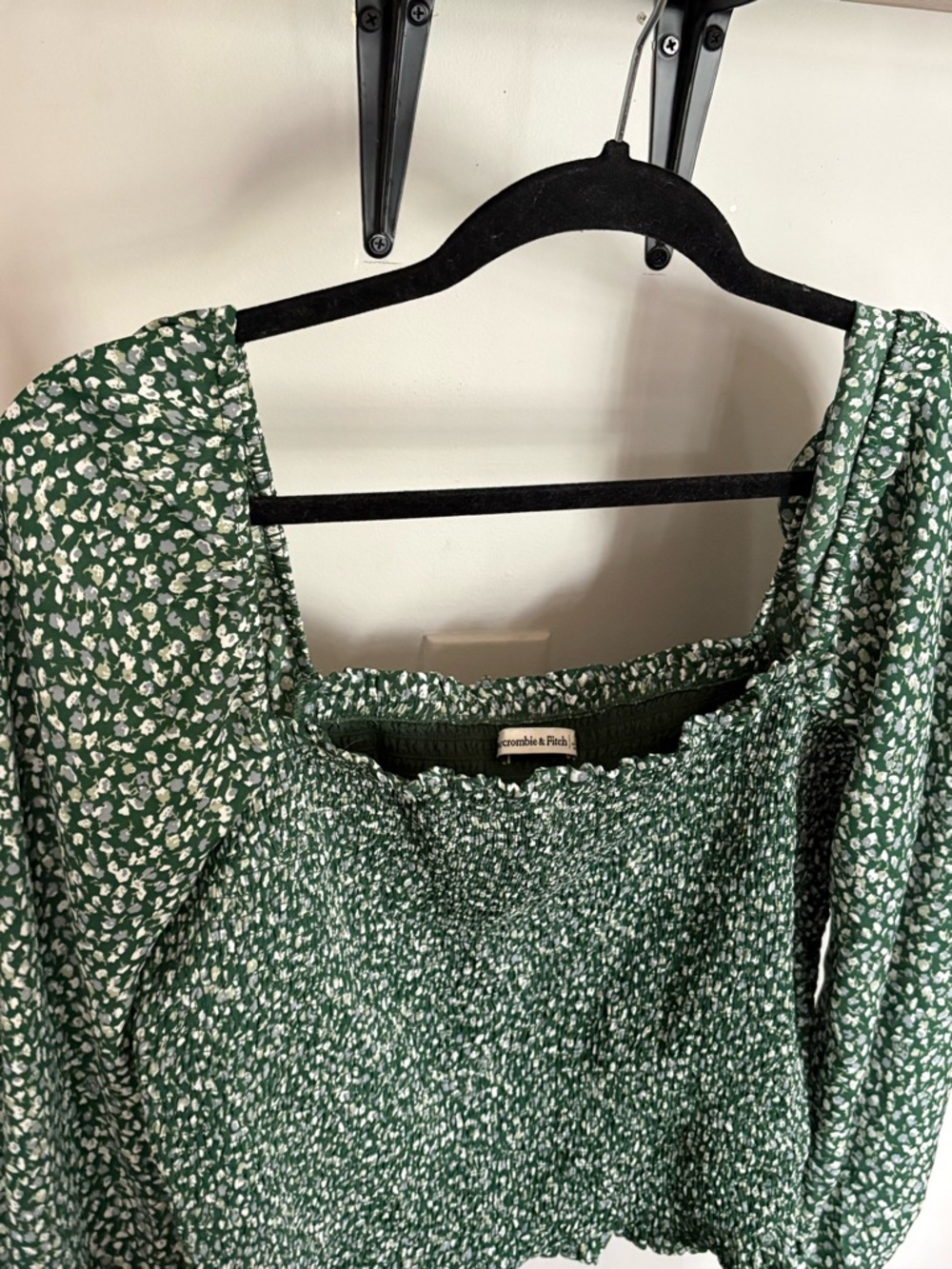Abercrombie & Fitch Dark Green Floral Smocked Blouse
